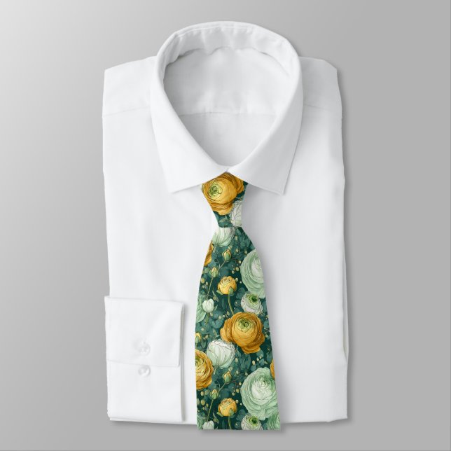 Classic Christmas Gift For Men Ranunculus Floral Tie (Tied)
