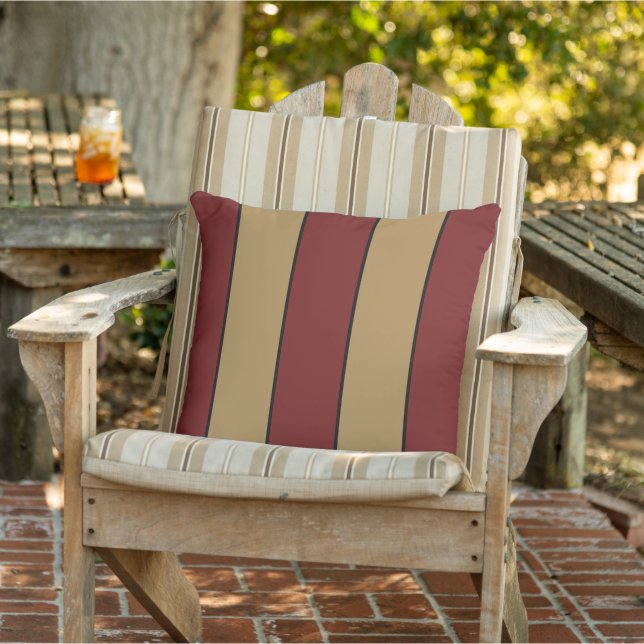 Classic Christmas Gold And Red Stripes Outdoor Pillow (Chair)
