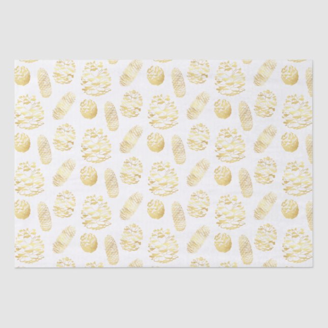 Classic Christmas Gold Pinecones Tissue Paper (Front)