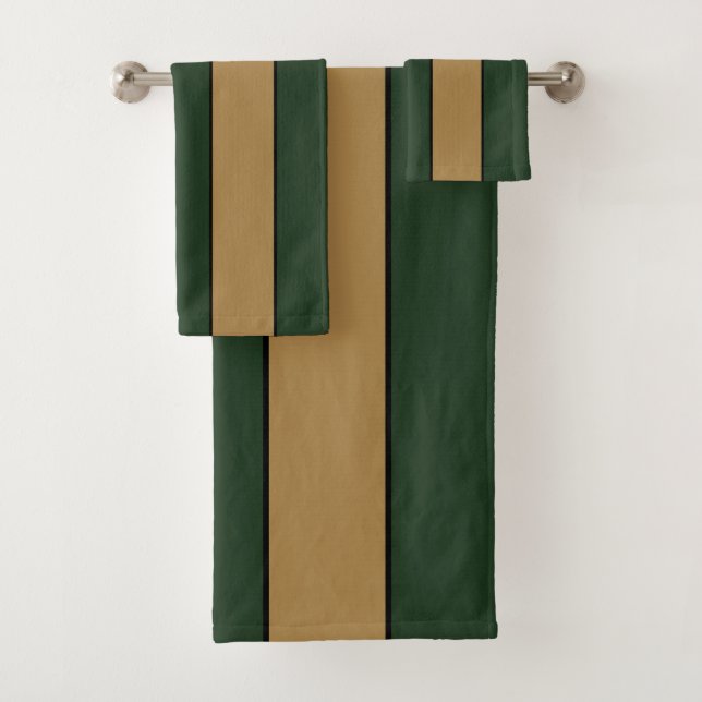 Classic Christmas Green And Gold Stripes Bath Towel Set (Insitu)