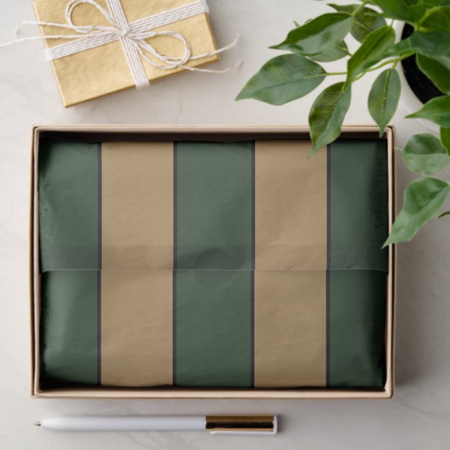 Classic Christmas Green And Gold Stripes Tissue Paper (Gift)