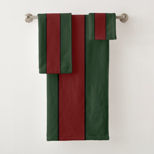 Classic Christmas Green And Red Stripes Bath Towel Set (Insitu)