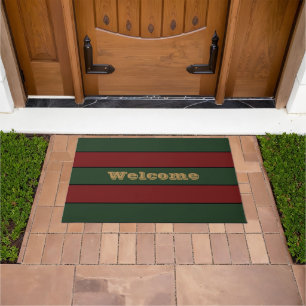 Classic Christmas Green And Red Stripes Doormat