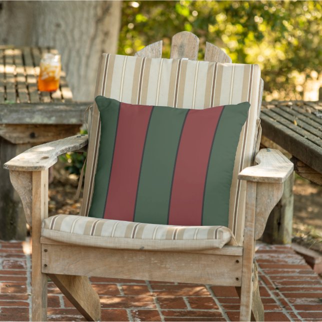 Classic Christmas Green And Red Stripes Outdoor Pillow (Chair)