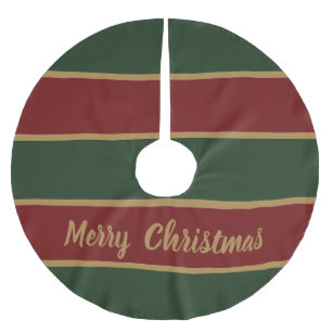 Classic Christmas Green And Red With Gold Trim Brushed Polyester Tree Skirt