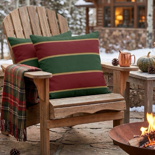 Classic Christmas Green And Red With Gold Trim Outdoor Pillow