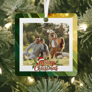  Classic Christmas Green & Gold Frame Photo Metal Ornament
