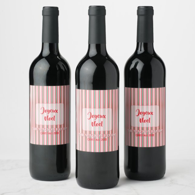 Classic Christmas Green Red Stripes  Wine Label (Bottles)