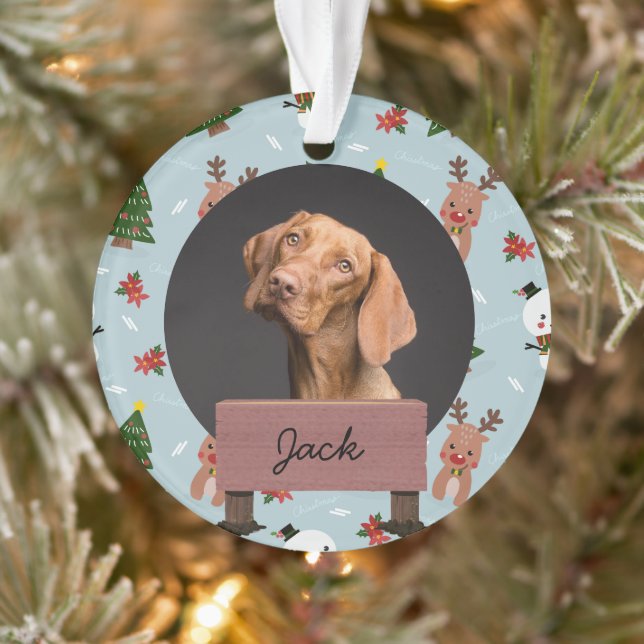 classic christmas holiday Custom Dog Photo  Ornament (Tree)