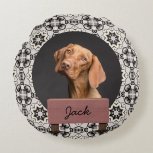 classic christmas holiday Custom Dog Photo Round Pillow