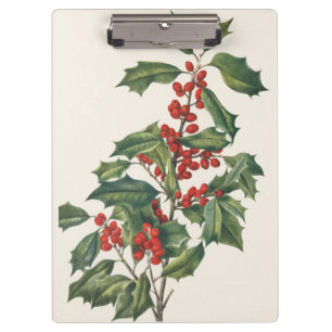 Classic Christmas Holly with Red Berries Art Clipboard