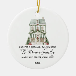 Classic Christmas House Winter New Home Custom Ceramic Ornament