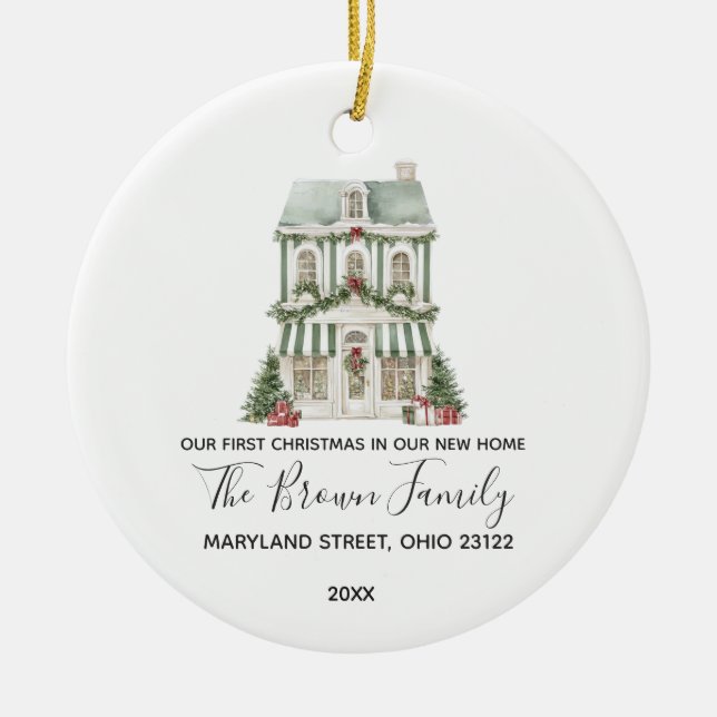 Classic Christmas House Winter New Home Custom Ceramic Ornament (Front)