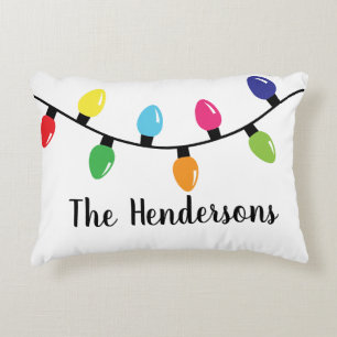 Classic Christmas Lights Retro Holiday -Add Name Accent Pillow