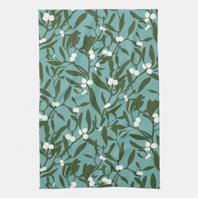 Classic Christmas Mistletoe in Blue and White Kitchen Towel (Vertical)