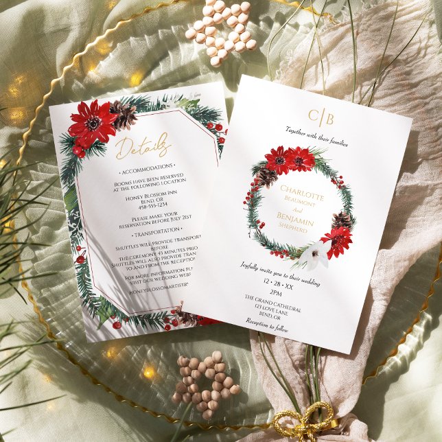 Classic Christmas Modern Monogram Details And Invitation (Creator Uploaded)