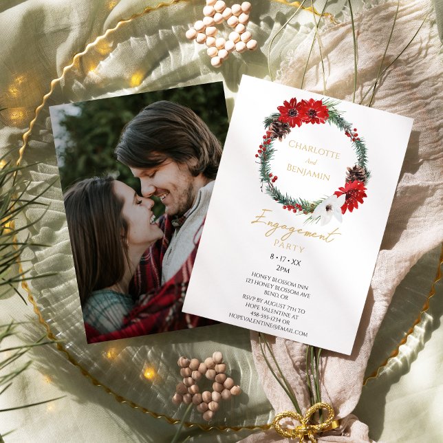 Classic Christmas Modern Photo Engagement Party Invitation (Creator Uploaded)