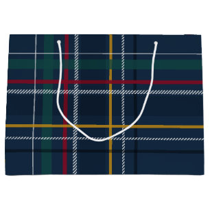 Classic Christmas navy plaid holiday Large Gift Bag