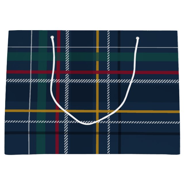 Classic Christmas navy plaid holiday Large Gift Bag (Front)