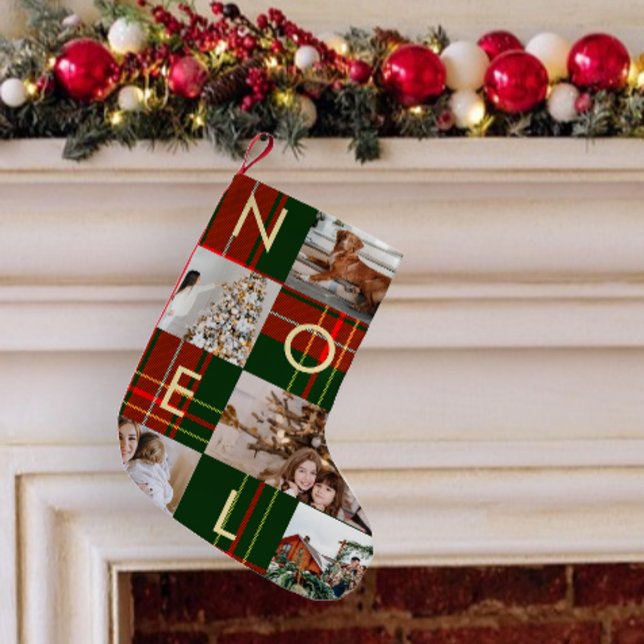 Classic Christmas Noel Plaid Photo Collage Holiday Small Christmas Stocking (Creator Uploaded)