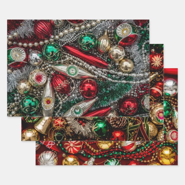 Classic Christmas Ornaments Wrapping Paper Sheet (Set)