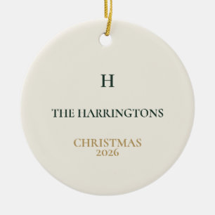 Classic Christmas Personalized Family Monogram Ceramic Ornament