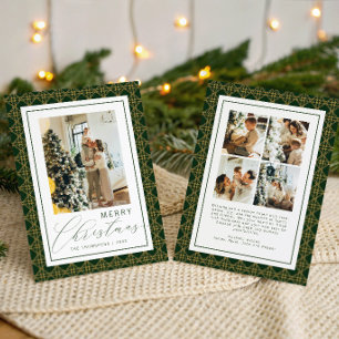 Classic Christmas Photo Green and Yellow Plaid  Holiday Card