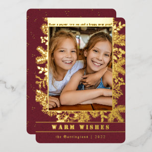 Classic Christmas Pine & Botanical Photo Custom Foil Holiday Card