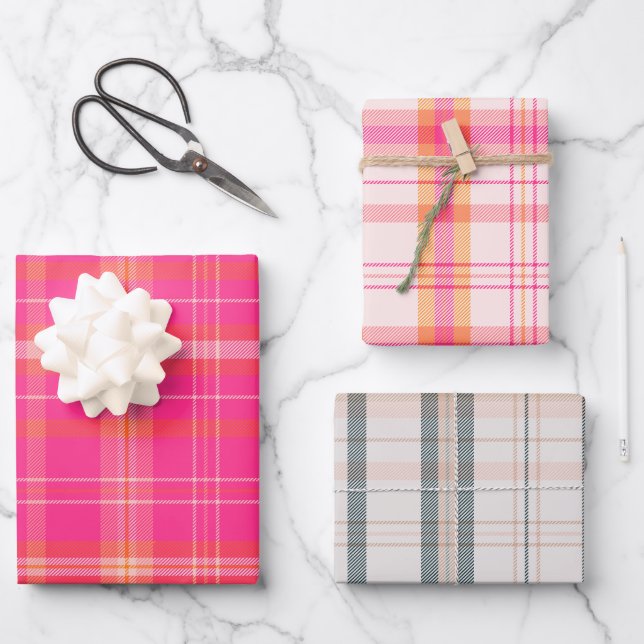 Classic Christmas Plaid collection Pink Collection Wrapping Paper Sheet (Front)