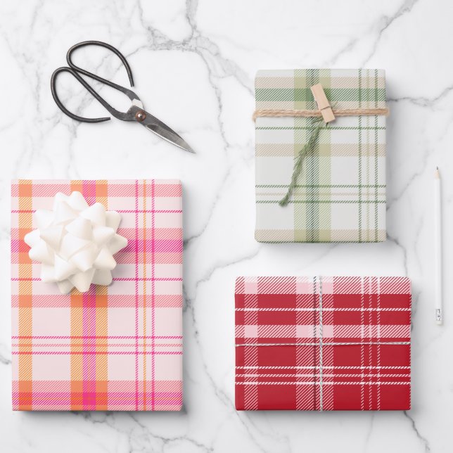 Classic Christmas Plaid collection Red Green Pink Wrapping Paper Sheet (Front)