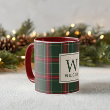 Classic Christmas Plaid Family Name Monogram
