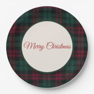 Classic Christmas Plaid Merry Christmas Paper Plate