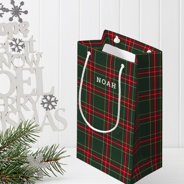 Classic Christmas Plaid Personalized Name Small Gift Bag (Creator Uploaded)