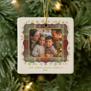 Classic Christmas Plaid Photo Template ID1141A Ceramic Ornament