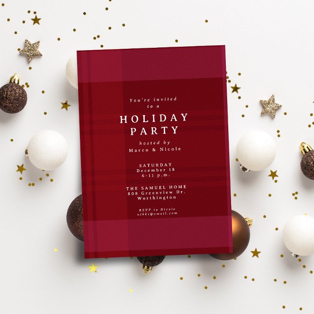 Classic Christmas plaid simple red holiday party Invitation (Creator Uploaded)