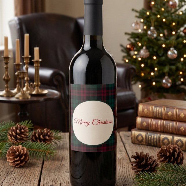 Classic Christmas Plaid Wine Bottle Label (Classic Christmas Wine Label Gift Idea)