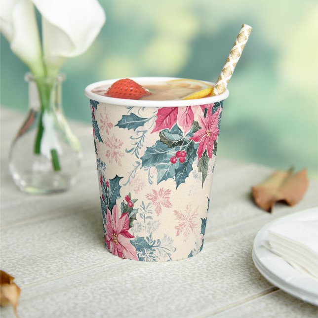 Classic Christmas Poinsettia Flowers Paper Cup (Insitu)