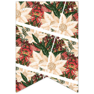 Classic Christmas Poinsettia Splendour Holiday Bunting Flags