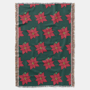 Classic Christmas Poinsettia Throw Blanket