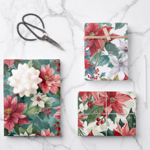 Classic Christmas Poinsettia Wrapping Paper Sheet