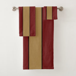 Classic Christmas Red And Gold Stripes Bath Towel Set