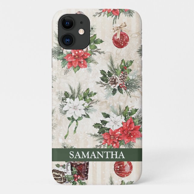 Classic Christmas red and white poinsettia cotton Case-Mate iPhone Case (Back)