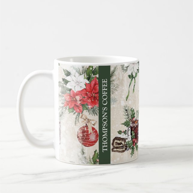 Classic Christmas red and white poinsettia cotton Coffee Mug (Left)
