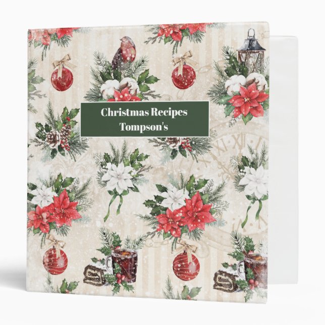 Classic Christmas red and white poinsettia flowers Binder (Front/Inside)