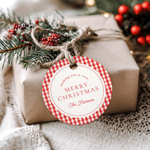 Classic Christmas Red Gingham Gift Tag
