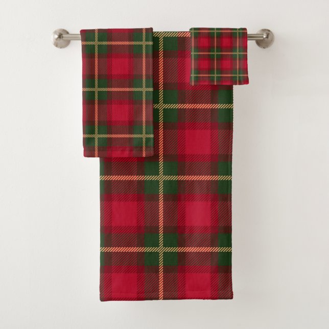 Classic Christmas Red Green Plaid Tartan Festive Bath Towel Set (Insitu)