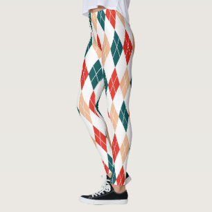 Classic Christmas Red Green White Diamond Pattern Leggings