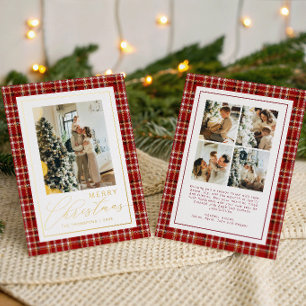 Classic Christmas Red Plaid Family Photo Foil Holiday Card