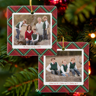 Classic Christmas Red Plaid Multi-Photo Ornament