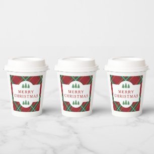 Classic Christmas Red Plaid Tree Paper Cups
